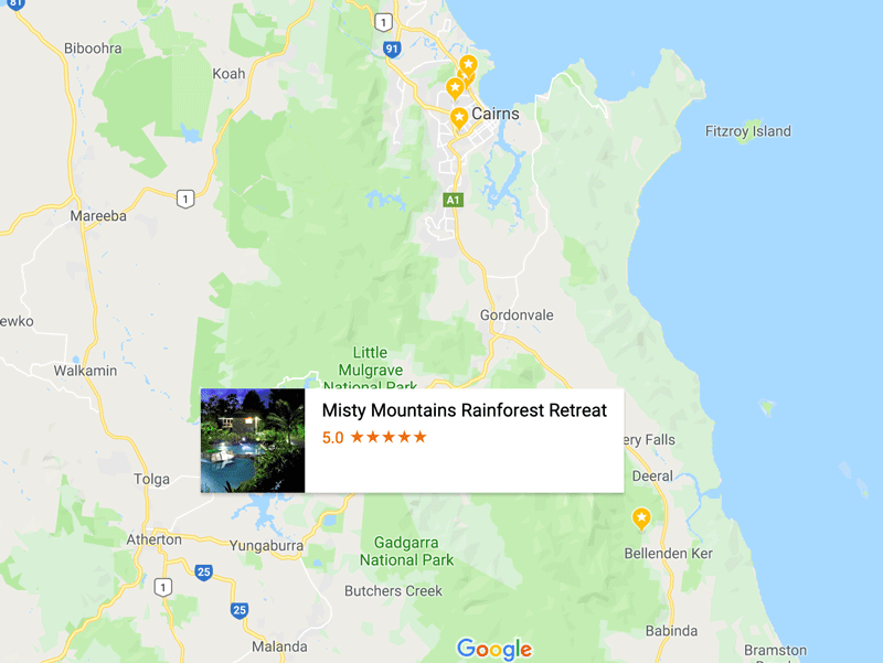 map Cairns to Misty Mountains Rainforest Retreat